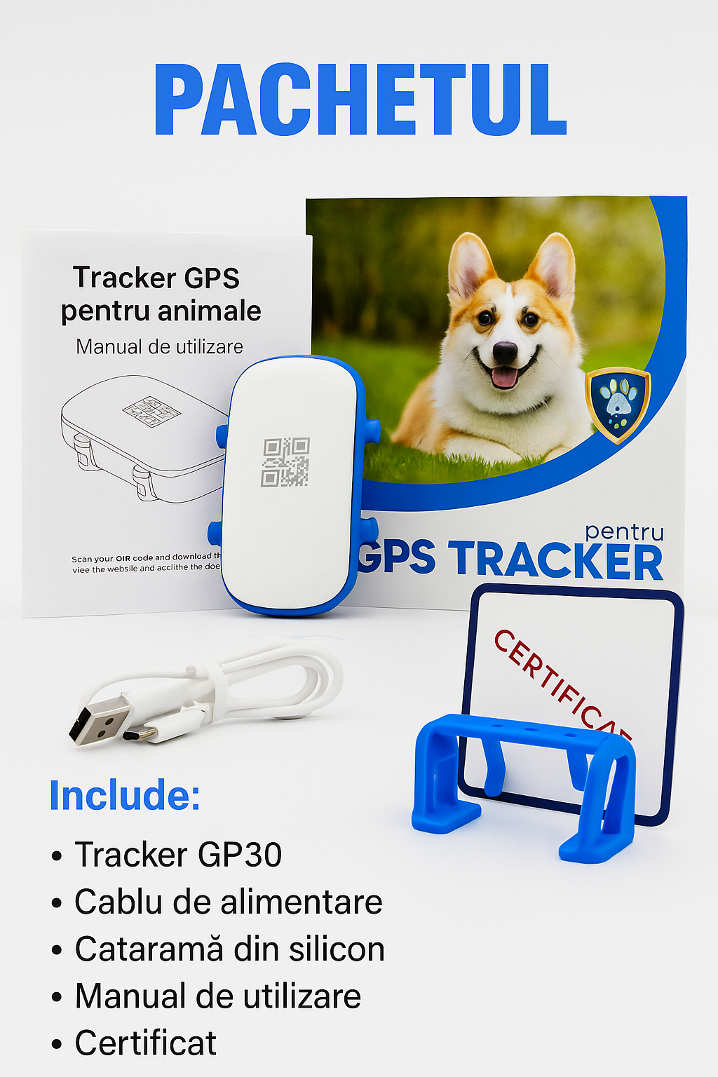4G Tracker GPS rezistent la apă, cu aplicație, localizare live și alertă sonoră/luminoasă.