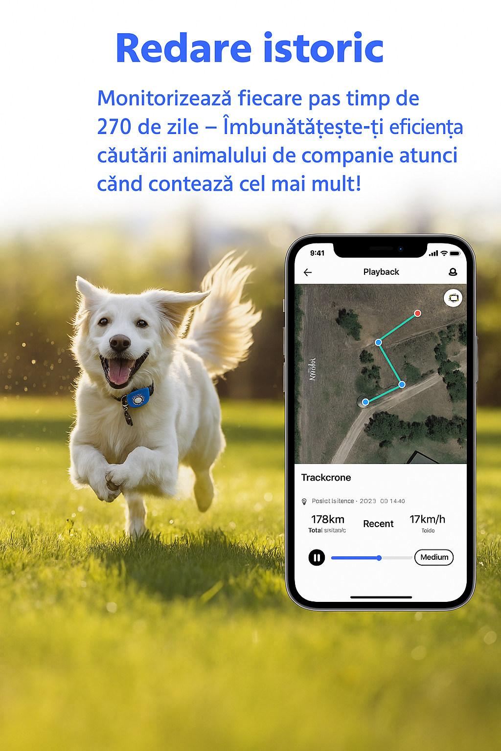 4G Tracker GPS rezistent la apă, cu aplicație, localizare live și alertă sonoră/luminoasă.